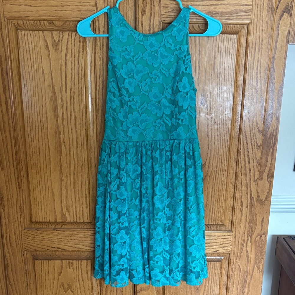 Emerald Sundae Turquoise Floral Lace Midi Dress